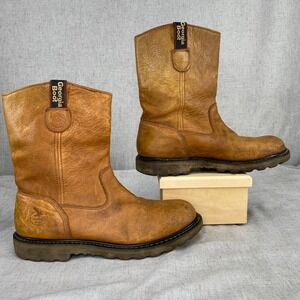 Georgia Boot Pull UP Blue Collar Work Boots Brown Leather Heritage Men's 10.5